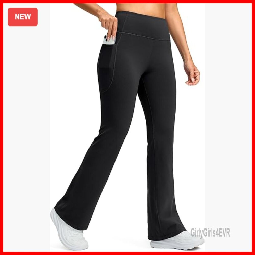 Fleece Lined High Waist Flare Leggings Thermal Yoga Pants with Pockets